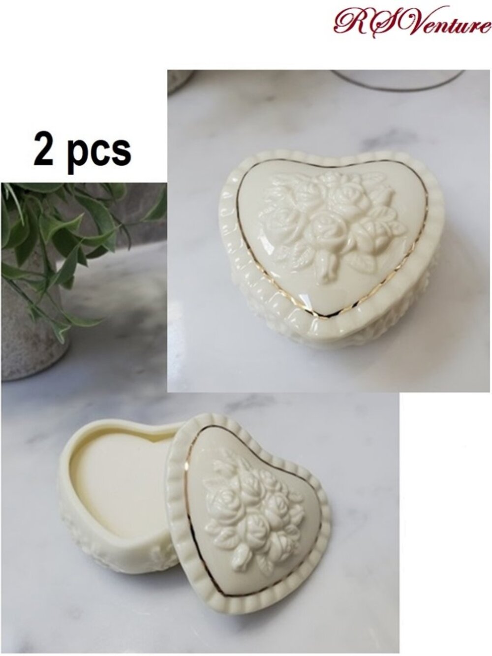 TWO Heart Shaped Porcelain Jewelry Box